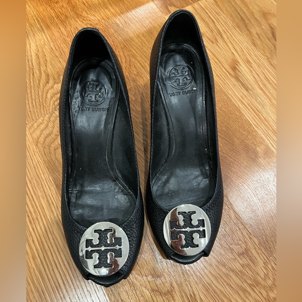 TORY BURCH Peep Toe Pump Sally 2 Leather Wedge - Picture 2 of 15